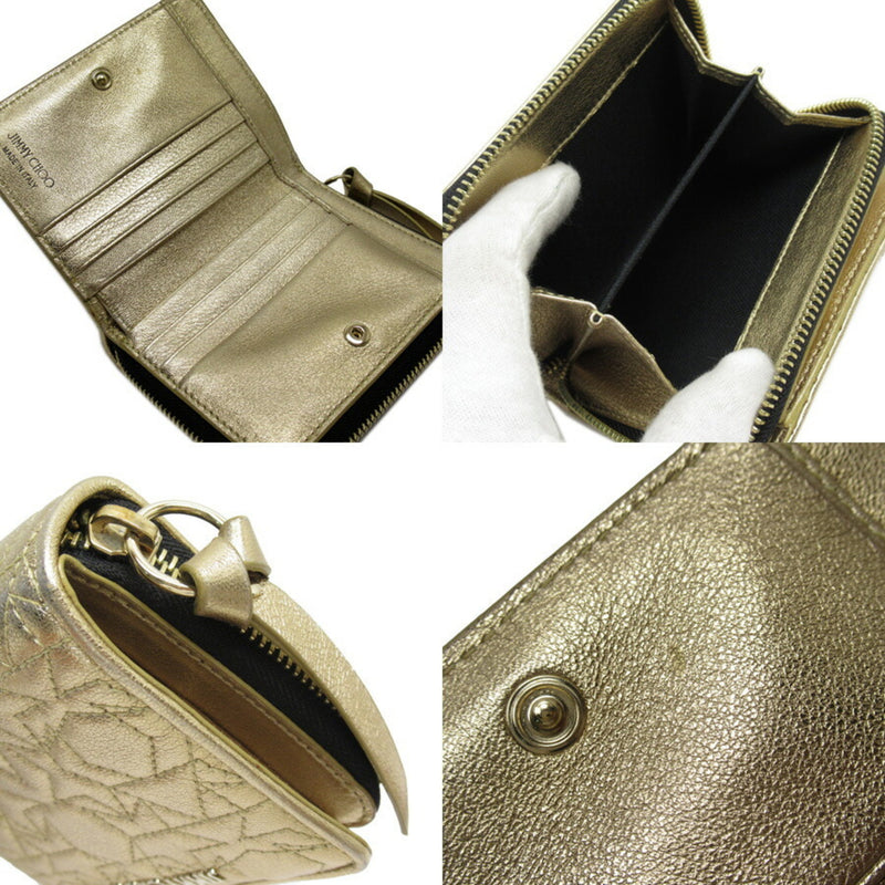 Jimmy Choo Bi-Fold Wallet Star Stitch Gold Leather