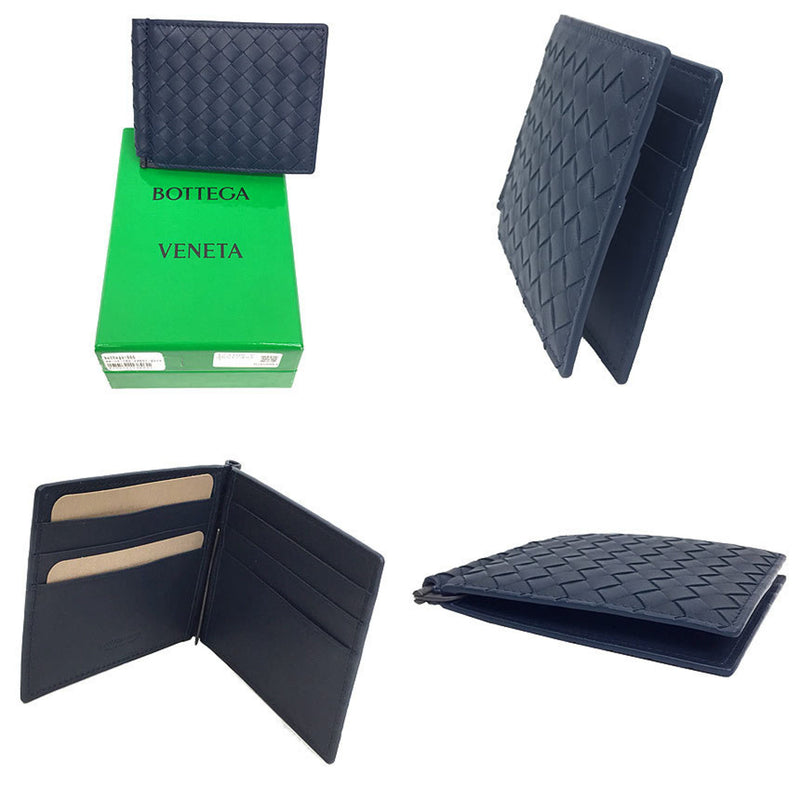 BOTTEGA VENETA intrecciato money clip bi-fold wallet 123180 V4651 4013 leather navy Bottega men's
