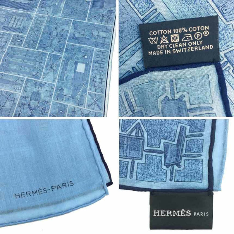 Hermes ECHARPE AU CARRE cotton scarf shawl stall ship blue men's women's