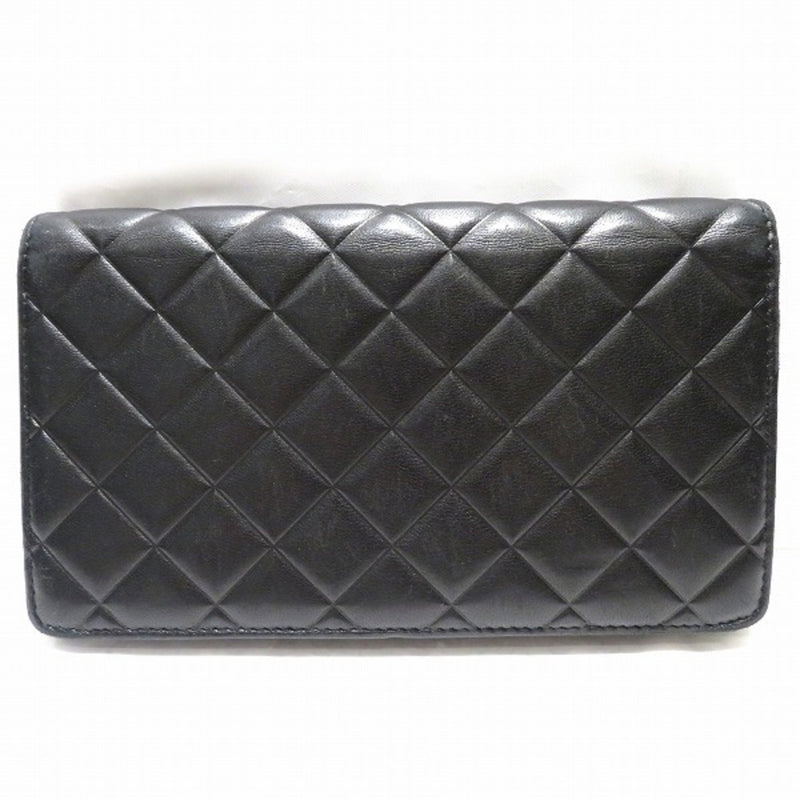 Chanel CHANEL Matrasse Black Lambskin Coco Mark Long Wallet Ladies