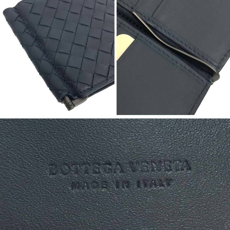 BOTTEGA VENETA intrecciato money clip bi-fold wallet 123180 V4651 4013 leather navy Bottega men's