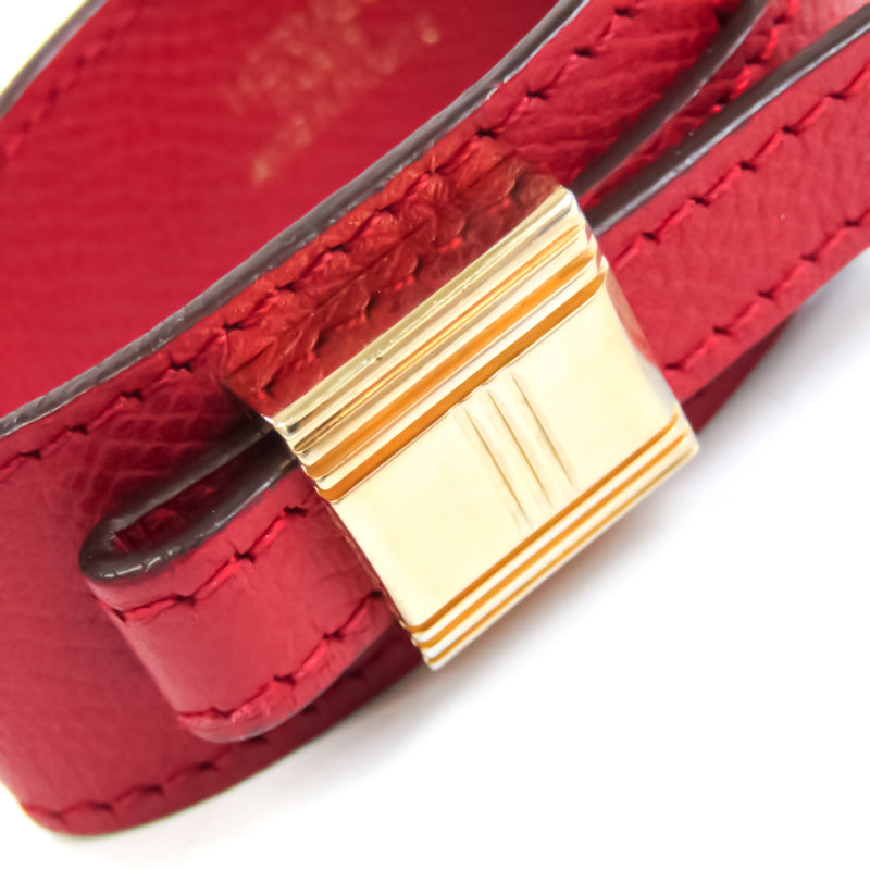 Hermes Artemis Leather,Metal Bracelet Gold,Red