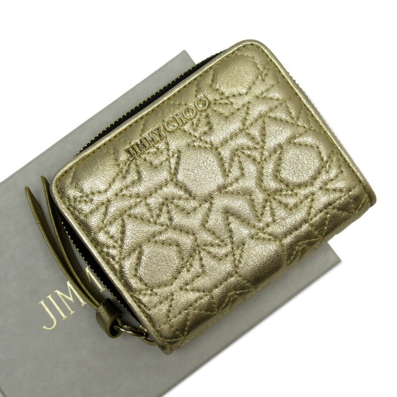 Jimmy Choo Bi-Fold Wallet Star Stitch Gold Leather