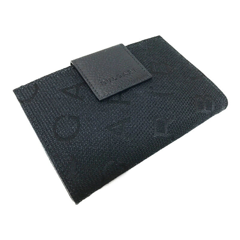 Bvlgari BVLGARI Maxi Mania Gama Mouth Purse Black Canvas Leather Mens Womens