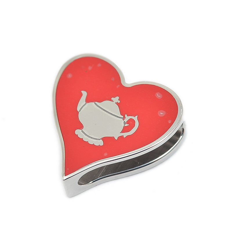 Hermes Scarf Ring Tea Time Heart Metal Rouge Silver