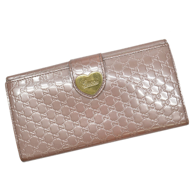 Gucci GUCCI Long Wallet Micro Shima Dark Pink Gold Leather Bi-Fold W Hook Ladies 203550
