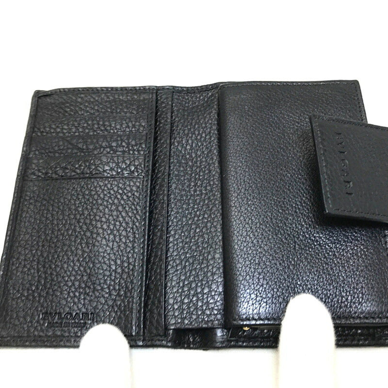 Bvlgari BVLGARI Maxi Mania Gama Mouth Purse Black Canvas Leather Mens Womens