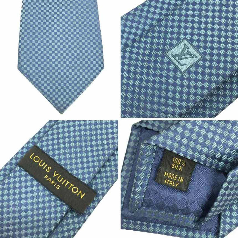 Louis Vuitton Damier Tie M75641 Micro Check Silk 100% Light Blue