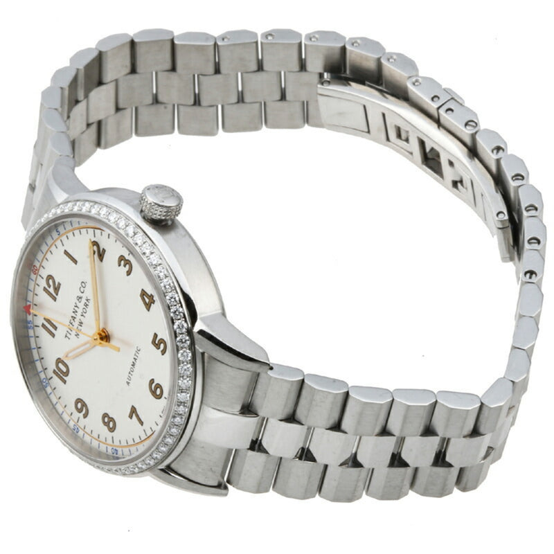 Tiffany CT60 3 Hand Bezel Diamond Ladies Mens Watch 34668353 Stainless Steel Silver Arabian Dial