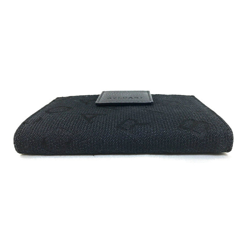 Bvlgari BVLGARI Maxi Mania Gama Mouth Purse Black Canvas Leather Mens Womens