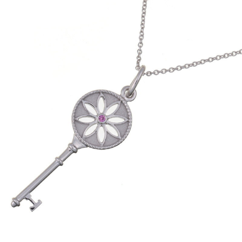 Tiffany Daisy Key 1P Pink Sapphire Women's Necklace 750 White Gold