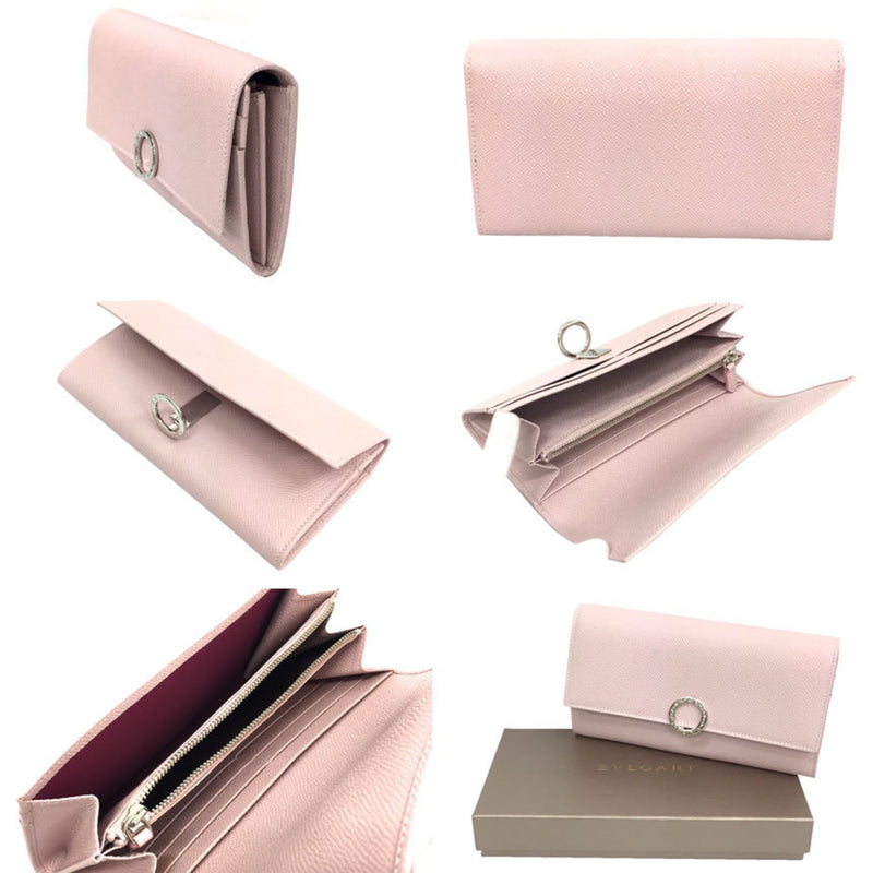 BVLGARI logo clip long bi-fold wallet 30415 grain leather pink ladies