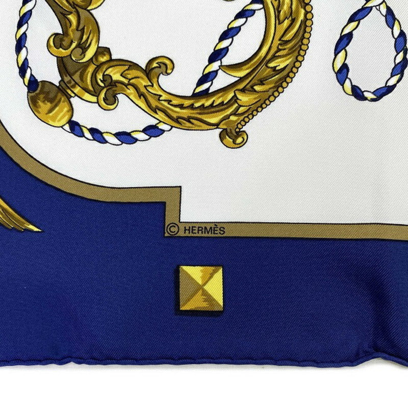 Hermes Scarf Carre 90 Navy White Gold LES CLES Silk 100% HERMES Key Pattern Women's Accessories