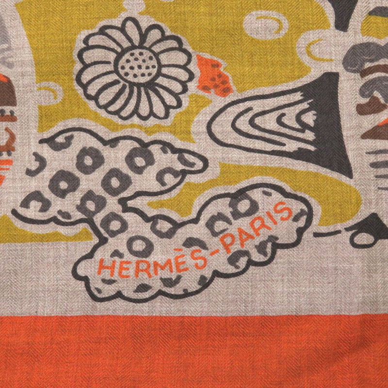Hermes Calegean 140 Bingata Cashmere Silk Louise Stole Muffler Tea