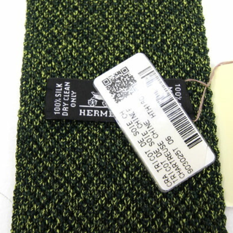 Hermes Necktie Green Silk 100% Narrow Tie Men
