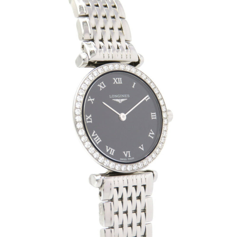 Longines La Grand Classic Diamond Bezel L4.210.0 Quartz Watch SS / Black Dial