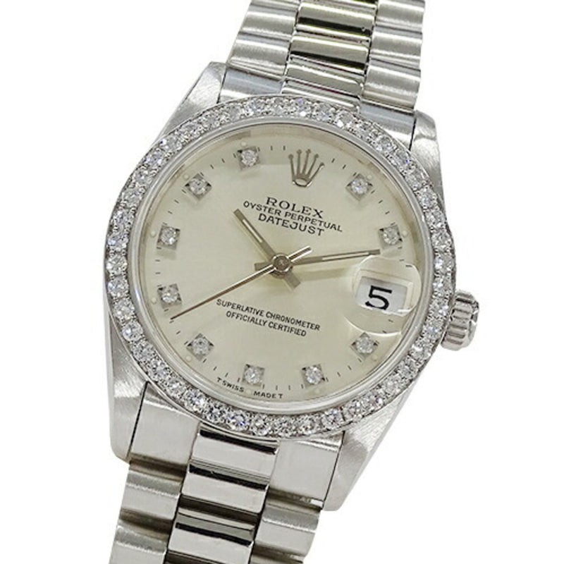Rolex ROLEX Datejust 68286G W Watch Boys 10P Diamond Bezel Automatic AT Platinum PT Silver Polished