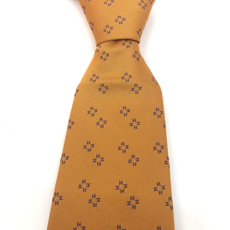 HERMES Hermes Necktie Regular Tie H Flower Motif 759043T Orange Color Purple Silk Mens