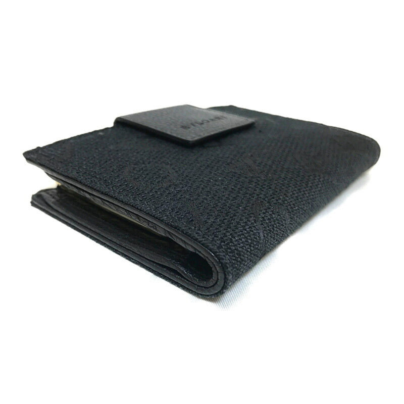 Bvlgari BVLGARI Maxi Mania Gama Mouth Purse Black Canvas Leather Mens Womens