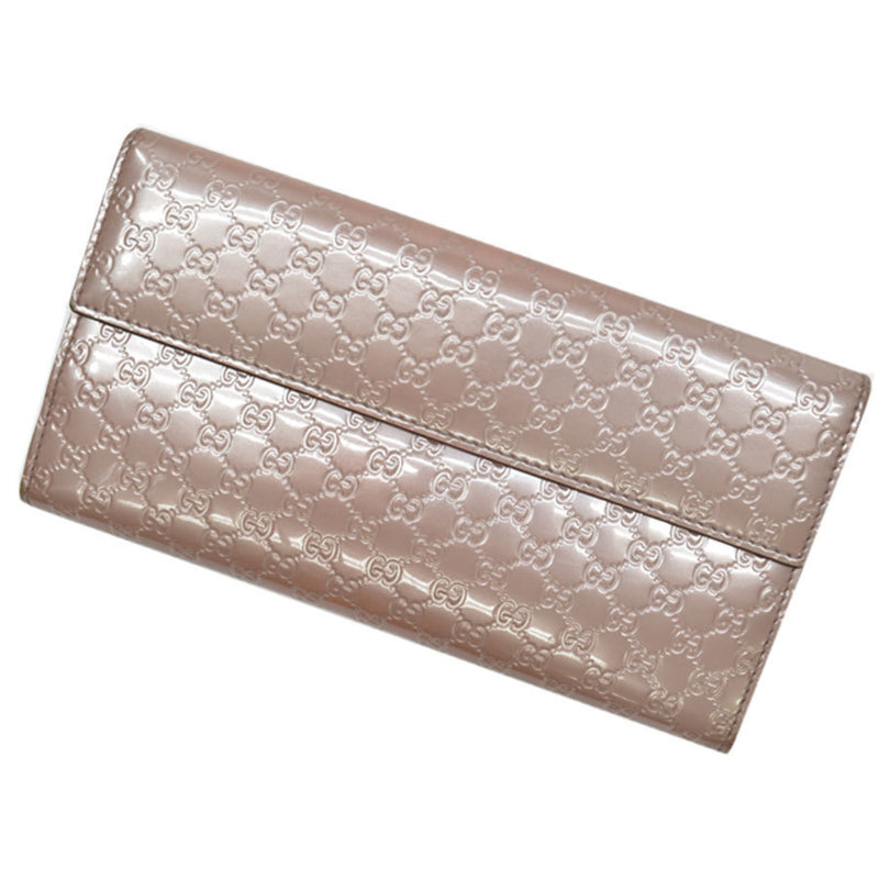 Gucci GUCCI Long Wallet Micro Shima Dark Pink Gold Leather Bi-Fold W Hook Ladies 203550
