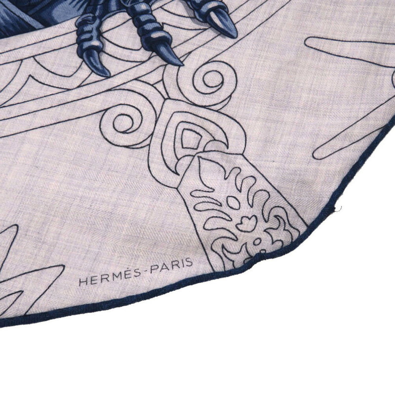 Hermes Carrero Sanju Dragon Cashmere Silk Gray Stole Muffler