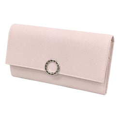 BVLGARI logo clip long bi-fold wallet 30415 grain leather pink ladies