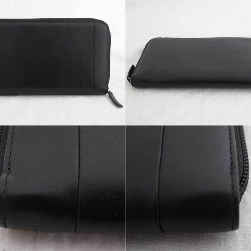 Salvatore Ferragamo Organizer Logo Black Silver Hardware Leather Long Wallet Mens