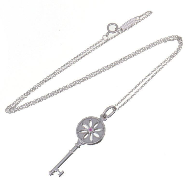 Tiffany Daisy Key 1P Pink Sapphire Women's Necklace 750 White Gold