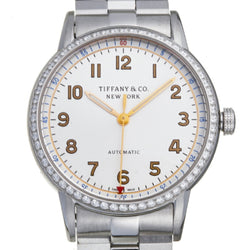 Tiffany CT60 3 Hand Bezel Diamond Ladies Mens Watch 34668353 Stainless Steel Silver Arabian Dial