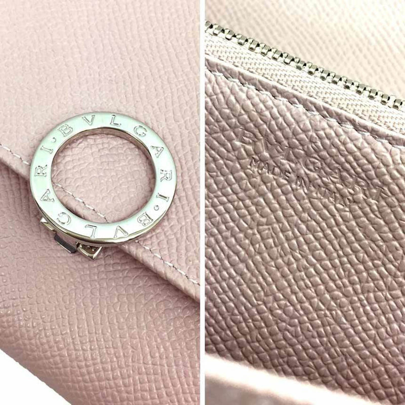 BVLGARI logo clip long bi-fold wallet 30415 grain leather pink ladies