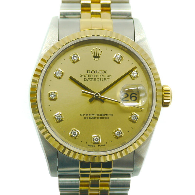 ROLEX Rolex Datejust 10P diamond 16233G T number SS / YG self-winding gold dial watch
