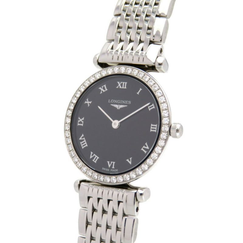 Longines La Grand Classic Diamond Bezel L4.210.0 Quartz Watch SS / Black Dial