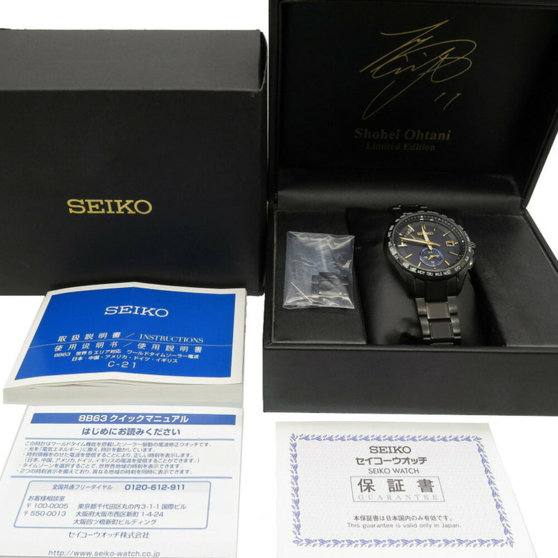 Seiko Brights Shohei Otani Model Limited 1100 SAGA257 / 8B63-0AM0 Solar Radio Wrist Watch Titanium Black