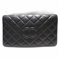 Chanel CHANEL Matrasse Black Lambskin Coco Mark Long Wallet Ladies