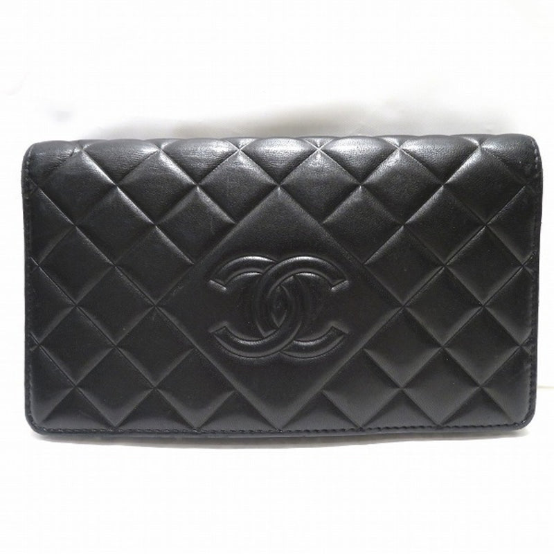 Chanel CHANEL Matrasse Black Lambskin Coco Mark Long Wallet Ladies