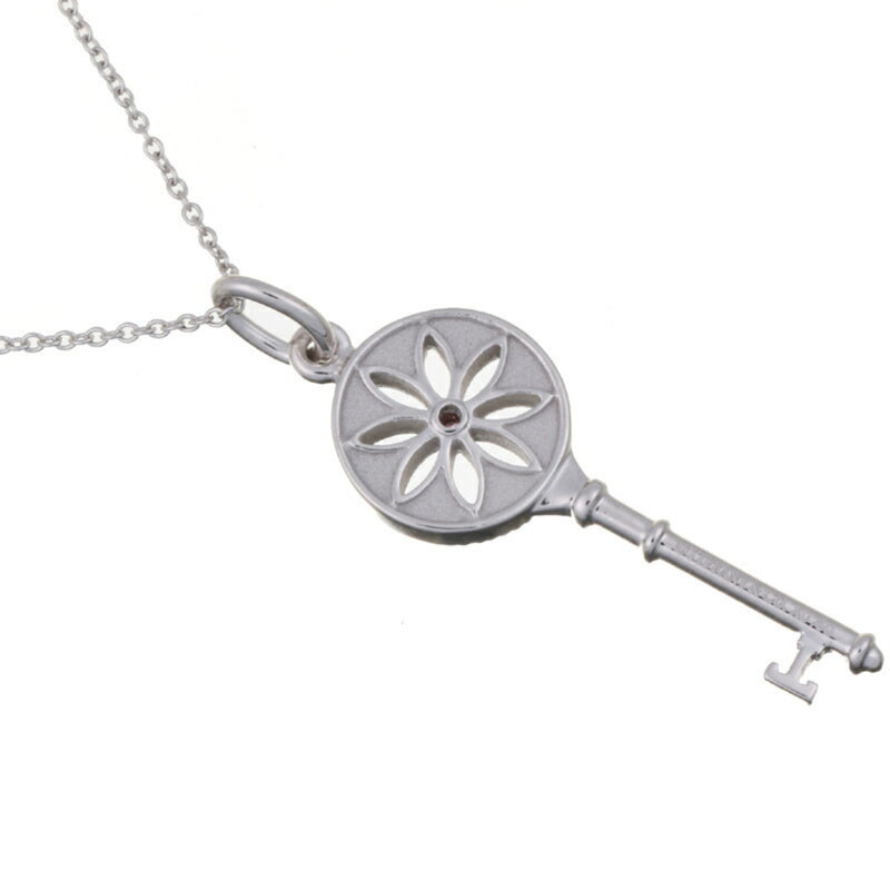 Tiffany Daisy Key 1P Pink Sapphire Women's Necklace 750 White Gold