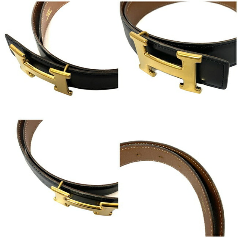 Hermes H Belt Black Brown Gold Constance Leather GP Box Calf Muffler Taurillon Cremas  X Engraved HERMES 3mm 73cm Waist Ladies