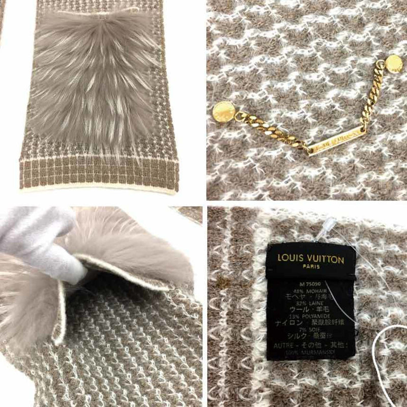 Louis Vuitton Escharp Erna Muffler Shawl Raccoon Fur Mohair M75090