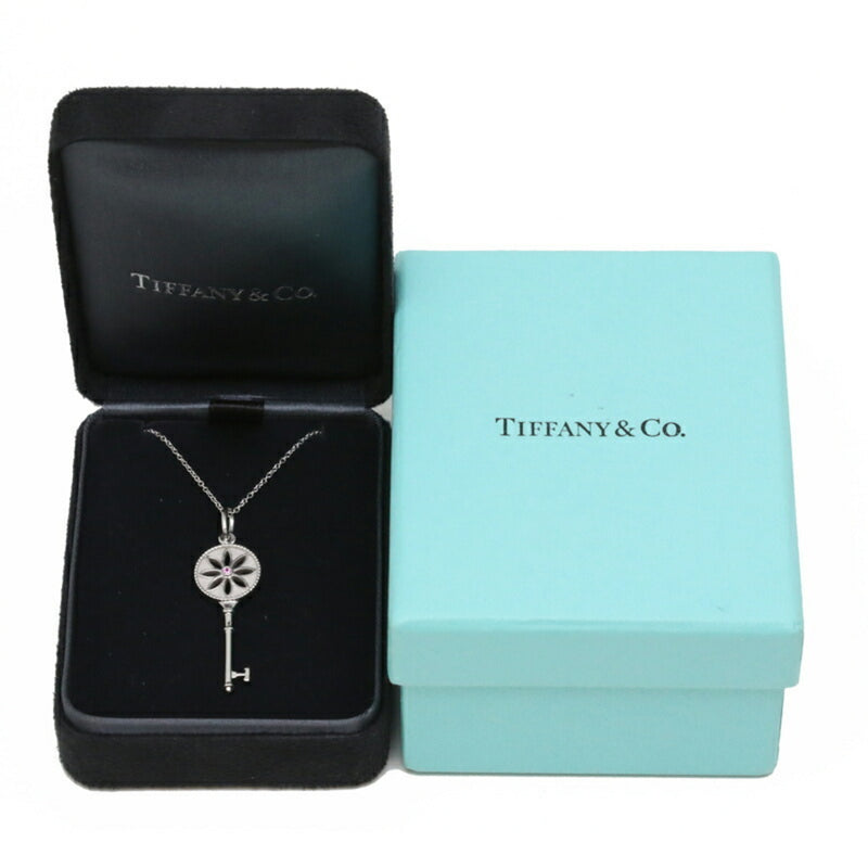 Tiffany Daisy Key 1P Pink Sapphire Women's Necklace 750 White Gold
