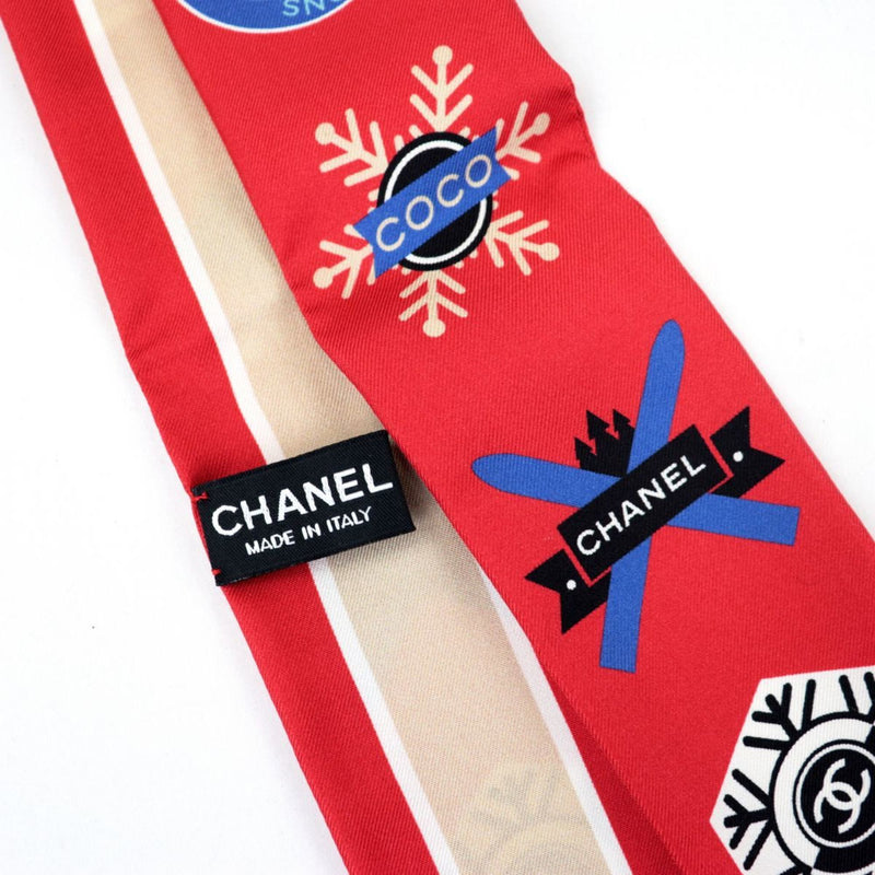Chanel COCO SNOW Coco Mark Bando Silk Hair Band Scarf Womens Multi Twilly Ribbon