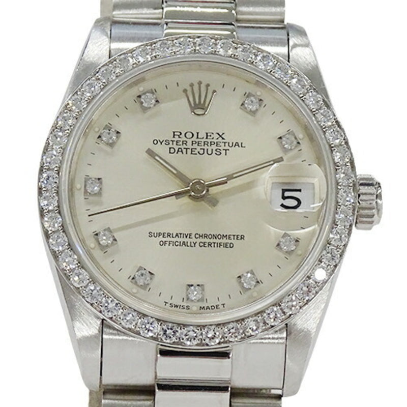 Rolex ROLEX Datejust 68286G W Watch Boys 10P Diamond Bezel Automatic AT Platinum PT Silver Polished
