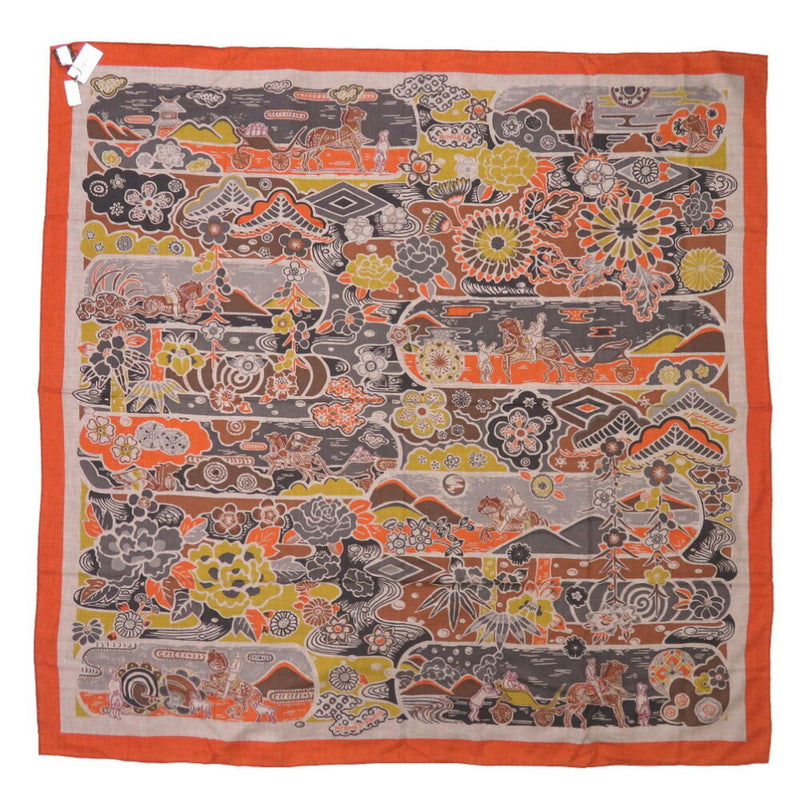 Hermes Calegean 140 Bingata Cashmere Silk Louise Stole Muffler Tea