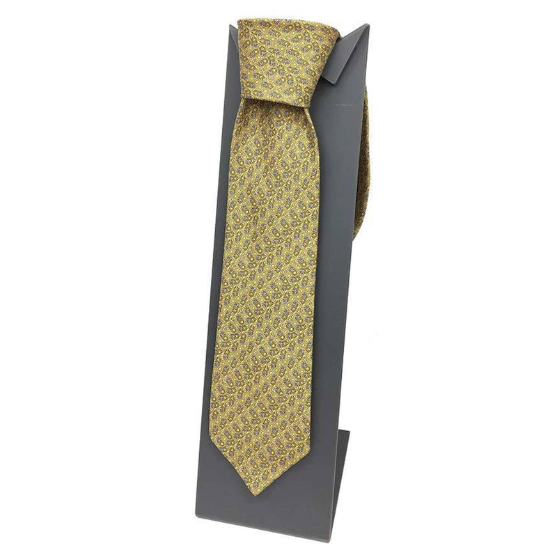 Hermes tie ENTREMELEES Chaine d'Ancre silk 100% yellow JAUNE ACIER GRIS CLAIR Men's