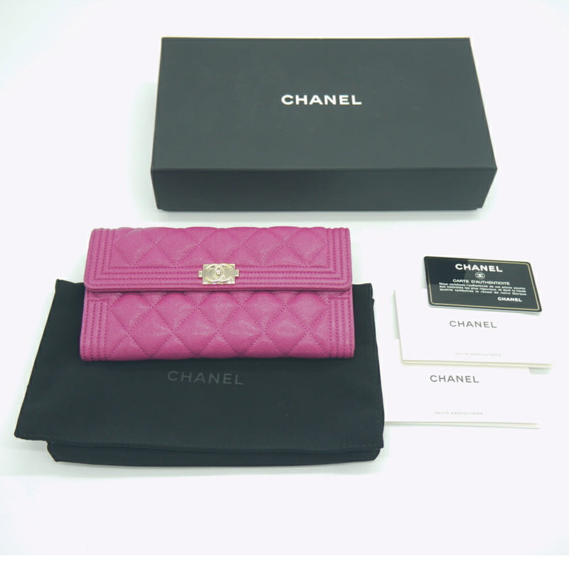 CHANEL Boy Chanel flap caviar skin long wallet A80286 B00317 N5030 pink
