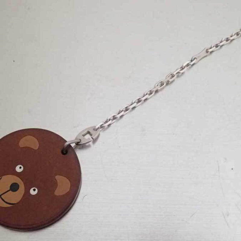 Hermes Charm Animal Motif Bear Brown Leather Bag Keychain Womens Mens