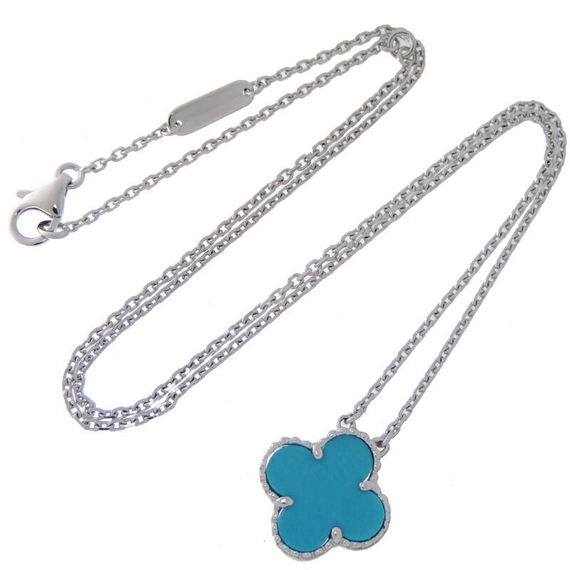 Van Cleef & Arpels Alhambra Turquoise Women's Necklace 750 White Gold Blue