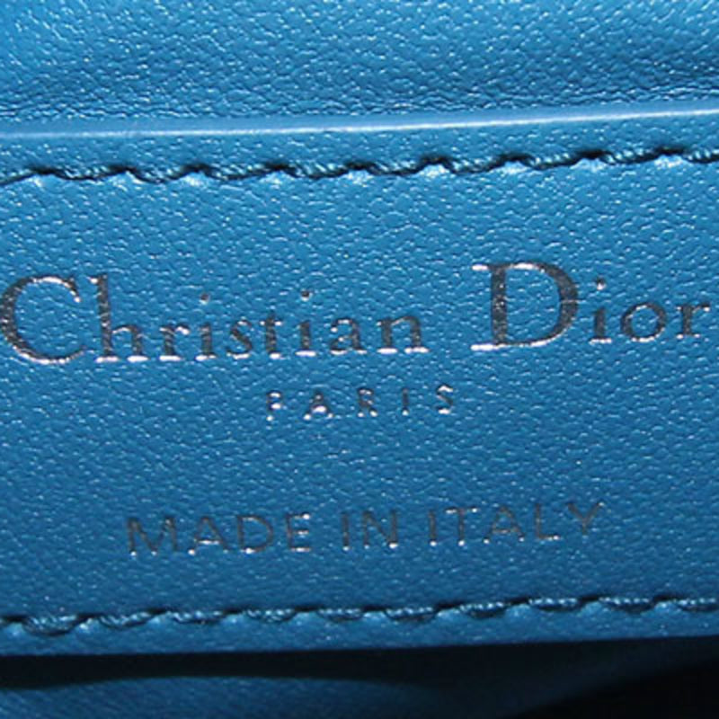 Christian Dior Dior Coin Case Canage S5035PWHC Blue Leather Round Stitch Lady Purse Quilting Women's Wallet