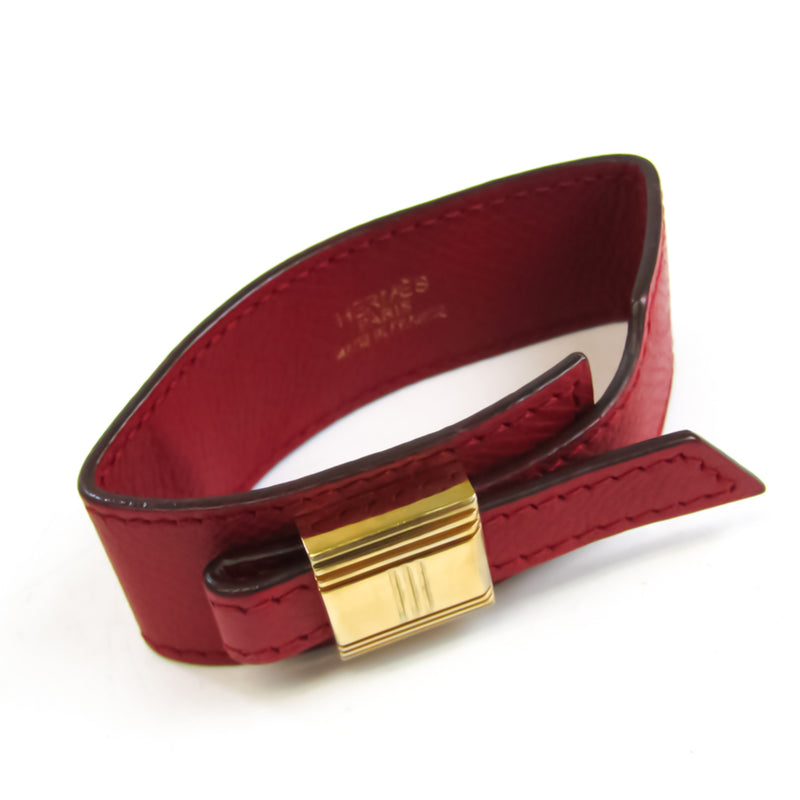Hermes Artemis Leather,Metal Bracelet Gold,Red