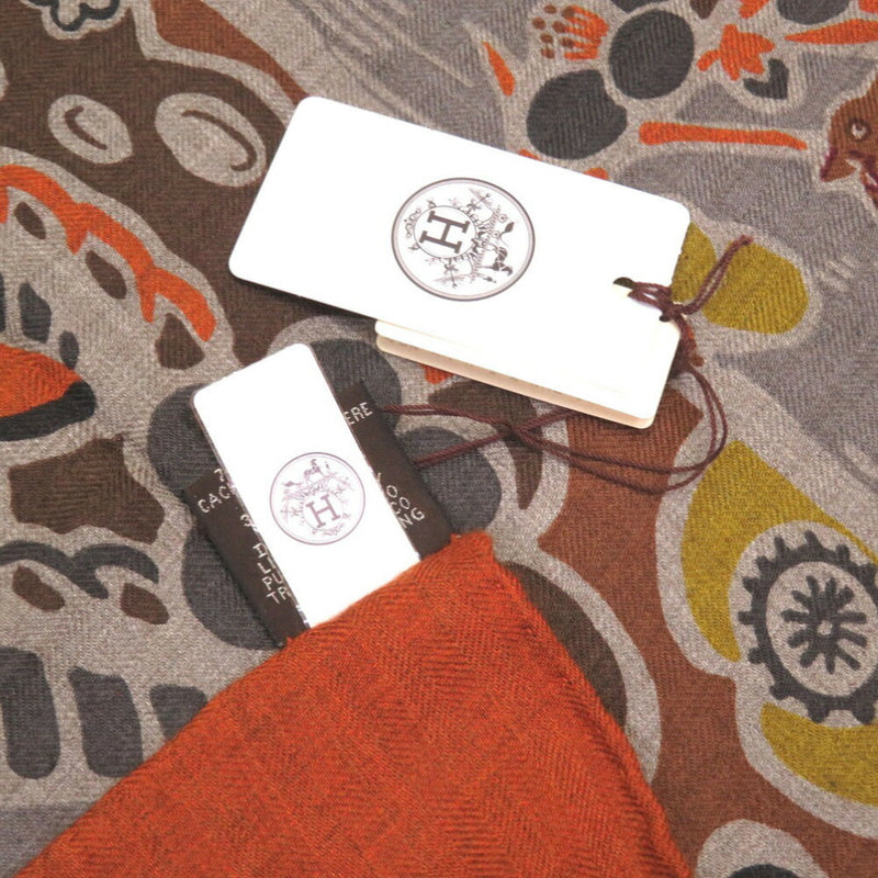 Hermes Calegean 140 Bingata Cashmere Silk Louise Stole Muffler Tea