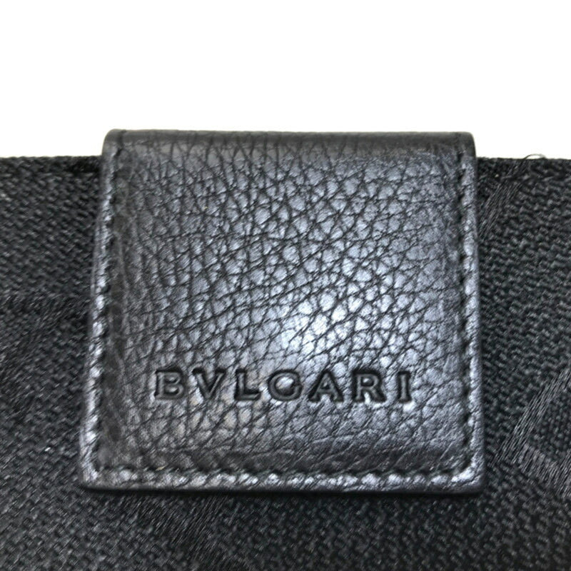 Bvlgari BVLGARI Maxi Mania Gama Mouth Purse Black Canvas Leather Mens Womens